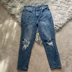 American Eagle Medium Wash Ripped Mom Jeans